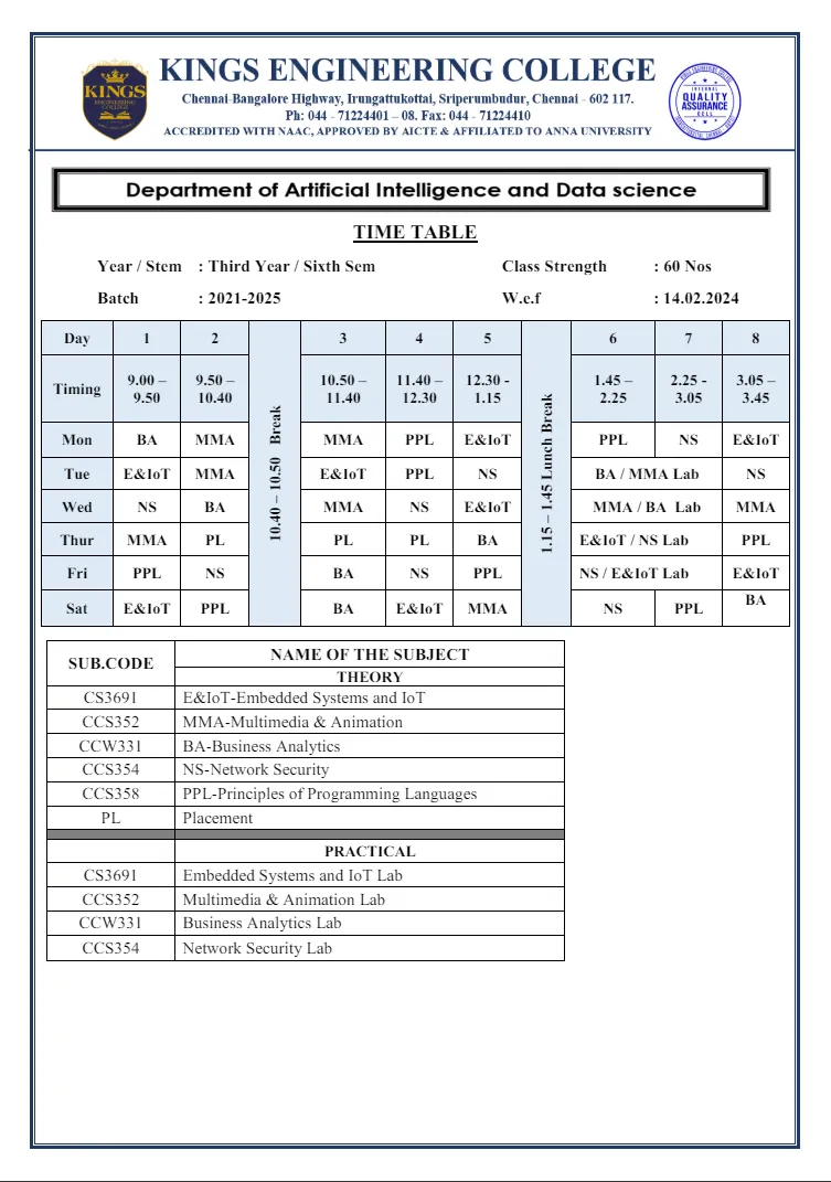 Academic Time Table 2